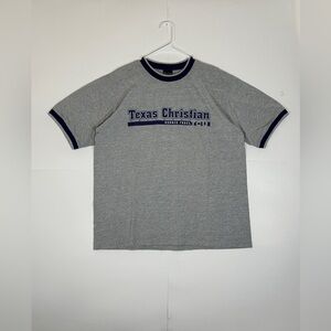 Vintage TCU Texas Christian University T-Shirt Horned Frogs Ringer Y2K Sz Large